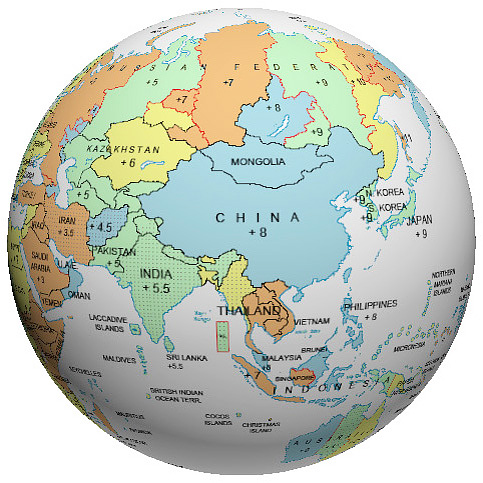 World Time Zones  on The Standard Time Zones On The Asian Continent And Outlying Islands