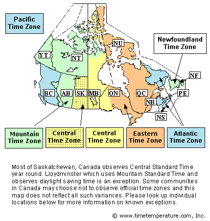 6 time zones in canada. Canada Time Zone Map