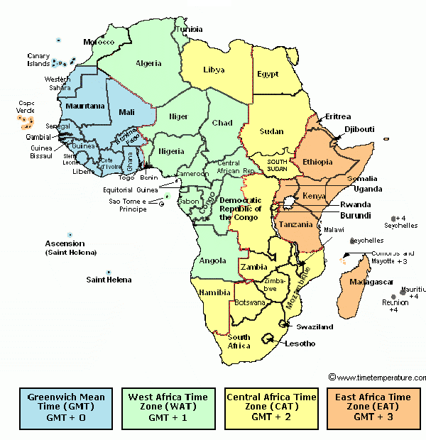time zone map with times. Africa Time Zone Map
