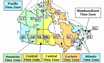 Newfoundland and Labrador Canada time zone map