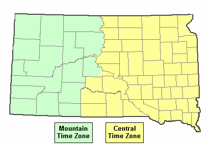 South Dakota time zone by county map