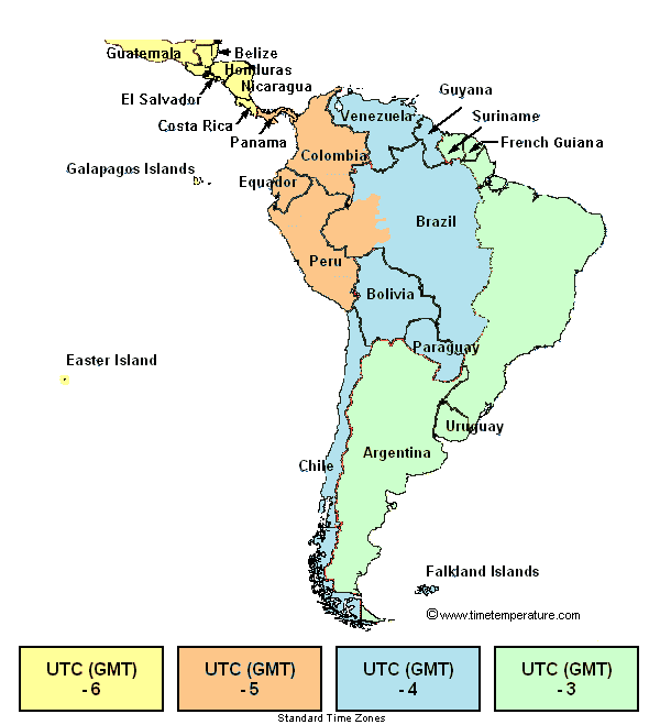 time zones north america map. South America Time Zone Map