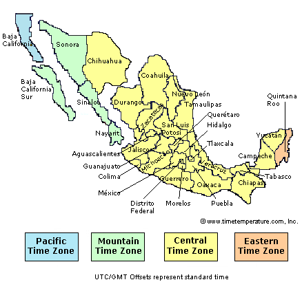 time zone map with times. Mexico Time Zone Map