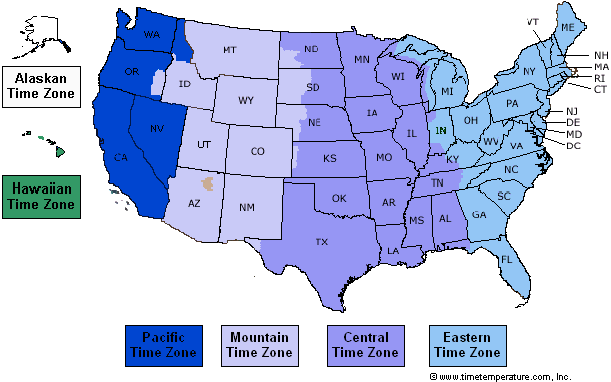 United States Map With Time Zones