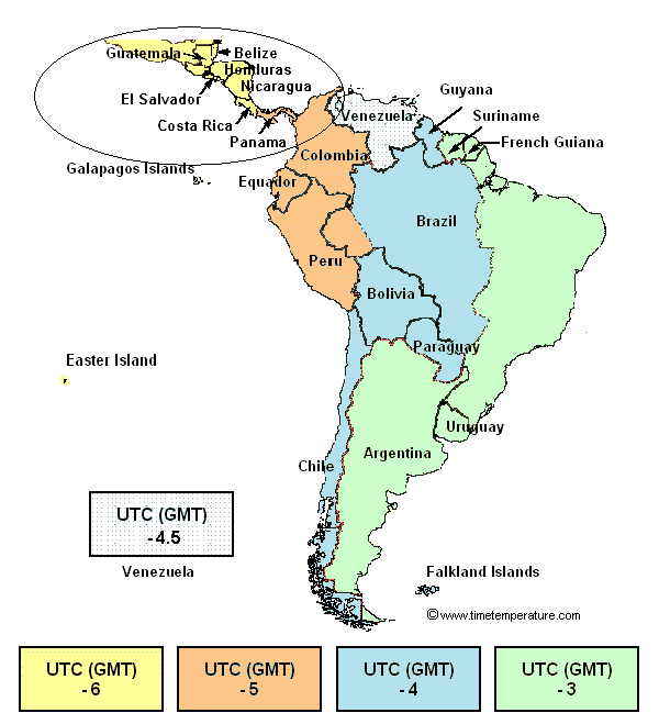 Central America Time Zone Map