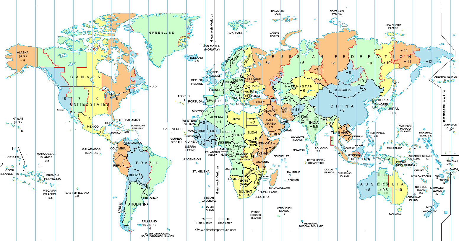 Large World Time Zone Map