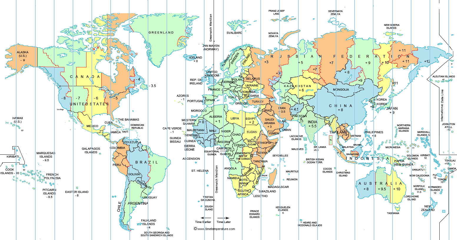 time zones map of world Large World Time Zone Map time zones map of world