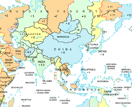 Asia time zone map