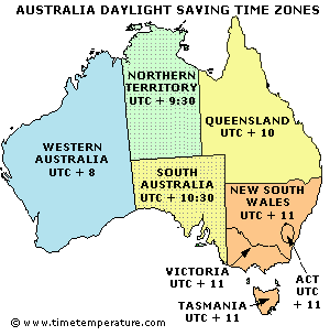 Australia Daylight Saving Time Zone Map
