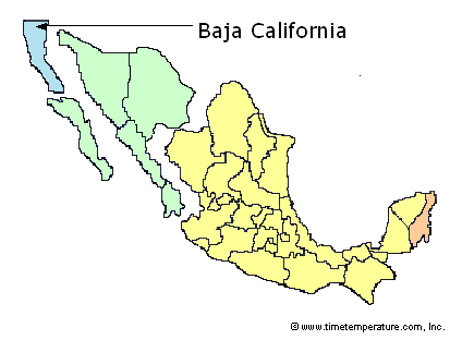 Baja California Mexico time zone map