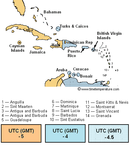 Caribbean time zone map