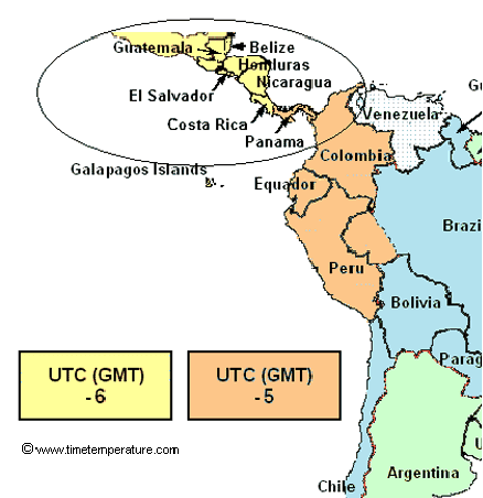 Central America time zone map