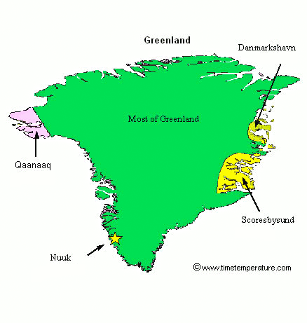 Greenland time zone map