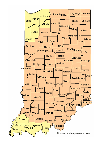 Indiana time zone by county map