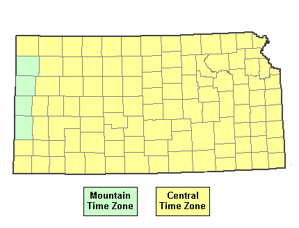Kansas time zone by county map