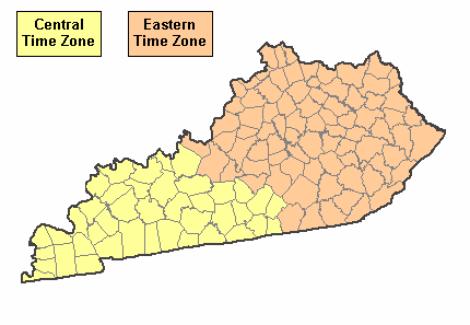 Kentucky time zone by county map