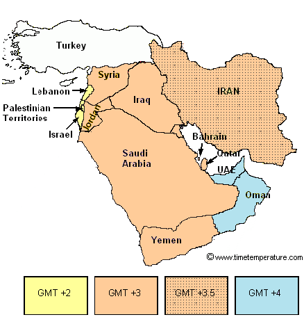 Middle East time zone map