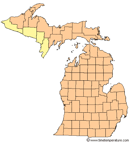 Michigan time zone by county map
