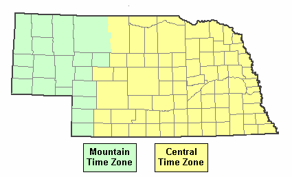 Nebraska time zone by county map