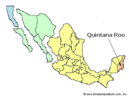Quintana Roo Mexico time zone map