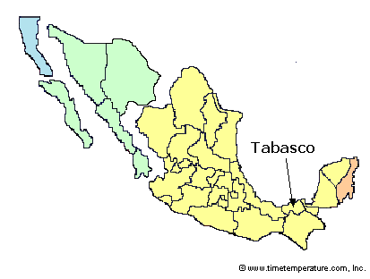 Tabasco Mexico time zone map