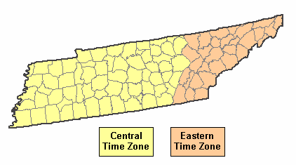 Tennessee time zone by county map