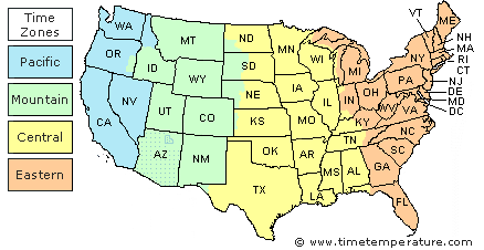 USA Time Zones And Related States