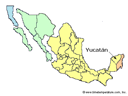 Yucatan Mexico time zone map