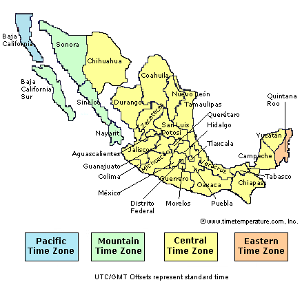 puerto vallarta time zone map Mexico Time Zones puerto vallarta time zone map